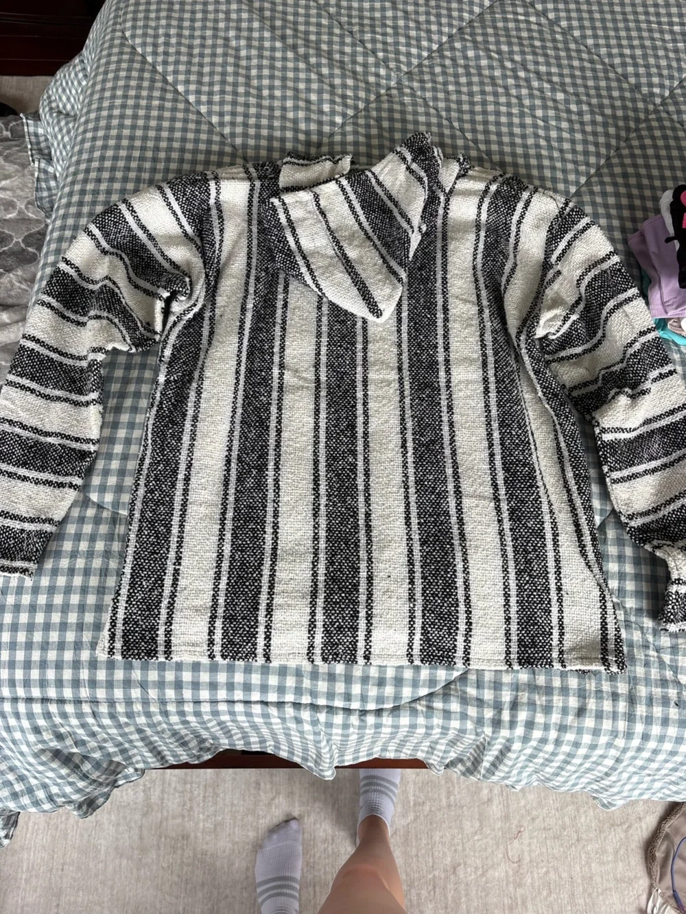 Black & White Striped Baja Hoodie Sweatshirt